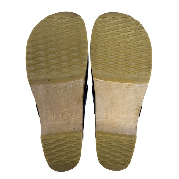 Swedish Hasbeens Women's Husband Black Leather Wooden Sole Clogs SZ EU 36 , US 6 - Picture 11 of 14